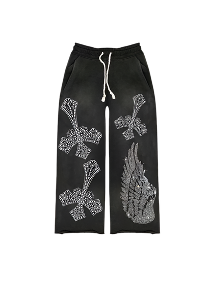 5 ★ Rhinestone ‘Falling Cross’ Sweatpants - Vanté®